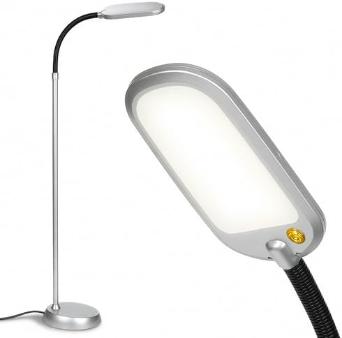 Brightech Litespan Slim LED Floor Reading Lamp with Adjustable Gooseneck for Living Rooms & Offices, Dimmable Standing Lamp for Bedroom - Silver by Brightech