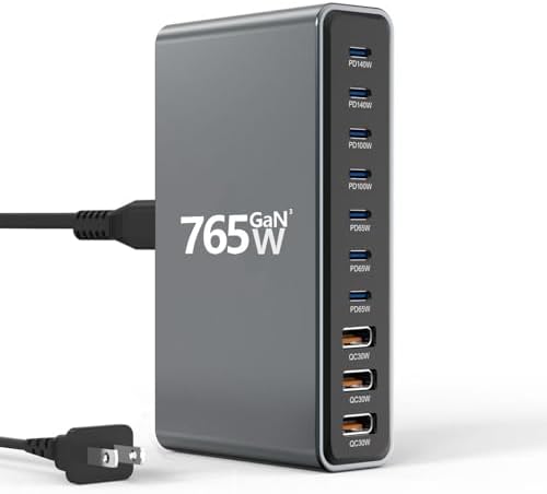 765W 10-Port GaN 3 Desktop Charging Station for Phones, Tablets, Laptops, Smartwatches & Earphones - Home, Office & Travel Compatible by Unknown
