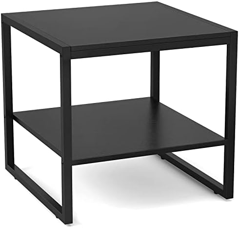 Homieasy End Table, 20 Inch Square Side Table, Mini Fridge Stand, Black by Homieasy