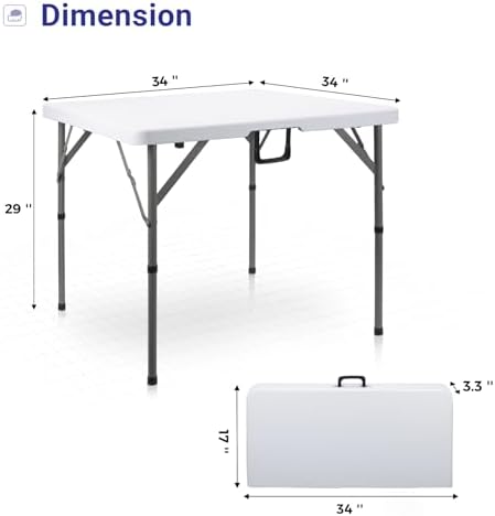 34" Square Folding Card Table,Fold-in-Half Utility Portable Table,White - Image 3