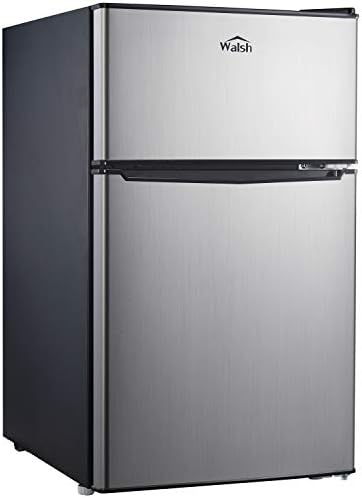 Walsh Compact Retro Refrigerator, Dual Door Mini Fridge, Energy Efficient, Adjustable Mechanical Thermostat with Freezer, Reversible Doors with leveling Front Legs, 3.1 Cu Ft, Stainless Steel by Walsh