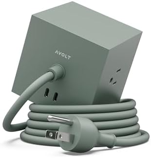 Avolt Square 1 Oak Green Power Strip Cube, 5.9ft, 3 Outlets, 2 USB-C by Avolt