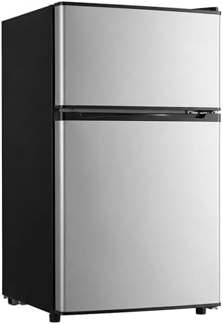 3.5 Cu.Ft Mini Fridge with Freezer, 2-Door Compact Refrigerator for Dorm/Office/Bedroom, Energy Efficient & Quiet, Silver by WINRIZZ