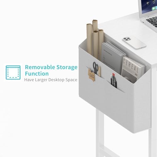 Lufeiya Small White Desk for Small Spaces, 24 Inch Kids Girls Study Writing Mini Desks for Bedroom, Simple Modern Laptop PC Little Side Table with Storage Bag Headphone Hook, White - Image 5