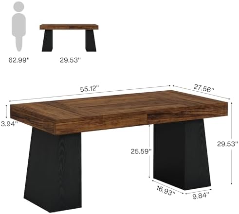 Tribesigns 55 Inches Executive Desk, Mid-Century Modern Home Office Desk, Wood Computer Table Business Workstation Small Conference Table, Black & Brown - Image 2