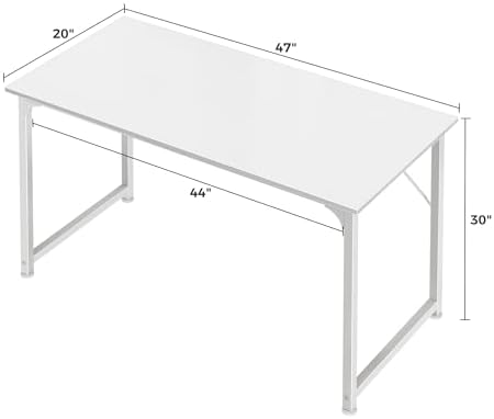 Huuger Computer Desk, 48 Inch Office Desk, Gaming Desk with Storage, Writing Desk Work Desk for Home Office, Study, Modern Simple Desk, Large Legroom, Metal Frame, White - Image 3