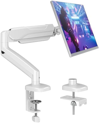 MOUNTUP Single Monitor Desk Mount Holds Screen up to 32 inch, Height Adjustable Monitor Arm, Full Motion Computer Monitors Stand with Clamp/Grommet Base, VESA Mounts Fit 4.4-19.8lbs Computer, White by MOUNTUP