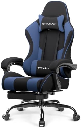 GTPLAYER Gaming Chair, Computer Chair with Footrest and Lumbar Support, Height Adjustable Game Chair with 360°-Swivel Seat and Headrest and for Office or Gaming (Blue, Fabric) by GTPLAYER