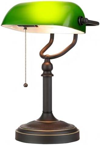 Antique Green Glass Bankers Desk Lamp by Newrays