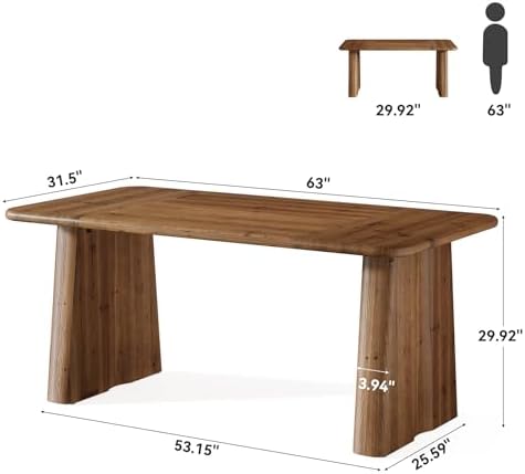 63-Inch Solid Wood Executive Desk, Large Office Computer Desk with Heavy Duty Legs, Simple Study Writing Table Business Workstation for Home Office, Bedroom, Vintage Brown - Image 2