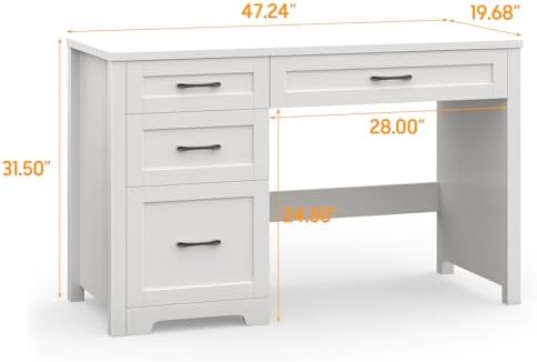 Halitaa Executive Desk with 3 Storage Drawers, White - Image 2
