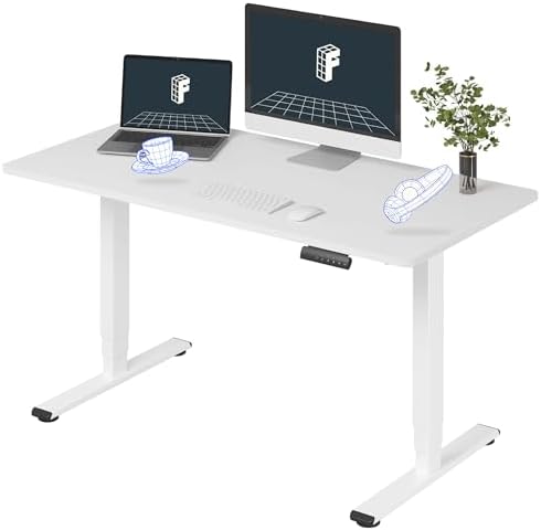FLEXISPOT E6 3-Stage Dual Motor Electric Standing Desk 55 x 28 Sit Stand Up Desk, Holds 220 lbs, Adjustable Height w/Memory Presets, One-Piece White Desktop & White Frame, Ships in 2 Boxes by Unknown