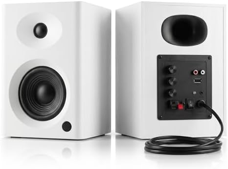 4-Inch Powered Bluetooth Bookshelf Speakers, White by NSYAudio