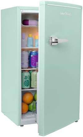 West Bend Mini Fridge for Bedroom, Office, Bar or College Dorm Room, Retro Compact Refrigerator features single door, glass shelves and adjustable temperature control, 3.0-Cu.Ft., Seafoam Green by WestBend
