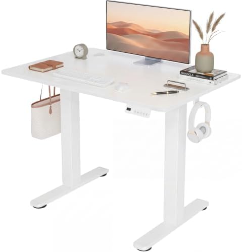 Claiks Electric Small Standing Desk, 35x20 Inch, White by CLAIKS