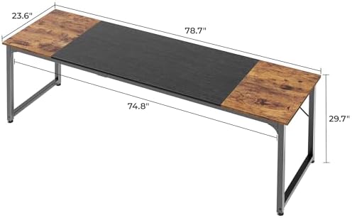Huuger 78.7 Inch Office Computer Desk with Storage, Writing Work Desk for Home Office, Study, Gaming, Long Simple Desk, Large Legroom, Metal Frame, Rustic Brown and Black - Image 3