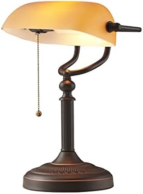 Matted Orange Glass Bankers Desk Lamp with Pull Chain Switch Plug in Fixture by Newrays