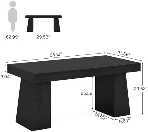 Tribesigns 55 Inches Executive Desk, Mid-Century Modern Home Office Desk, Wood Computer Desk Business Workstation Desk Small Conference Table, Black - Image 2