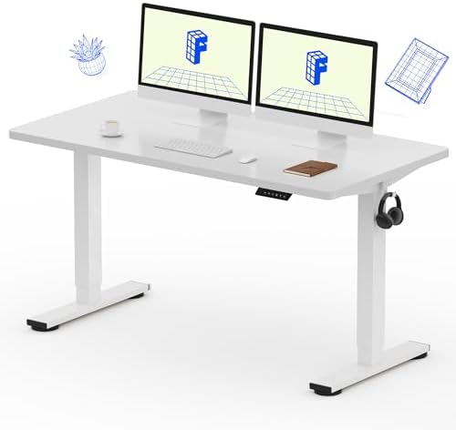 FLEXISPOT EN1 One-Piece Standing Desk, Electric Adjustable with 4 Memory Presets, 176 LBS Capacity, Stable & Quiet, Seamless Desktop for Home Office & Dual Monitors, 55"x28" White(White Frame) by Unknown