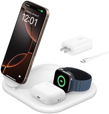 Belkin Qi2 Magnetic Wireless Charging Station, 3 in 1 Foldable Charger by Unknown