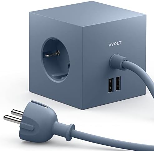 Avolt Square 1 Power Cube | Iconic Scandinavian Design Power Strip with USB Ports | 3 Type B Outlets, Fast Charging | Magnetic Base, 5.9ft Cord | Red Dot Award-Winner (Blue, USB A - 5.9ft) - Image 2