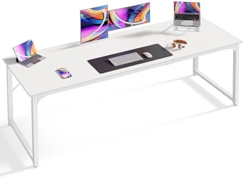 Huuger Computer Desk, 70 Inch Office Desk, Gaming Desk with Storage, Writing Desk Work Desk for Home Office, Study, Long Simple Desk, Large Legroom, Metal Frame, White by Huuger