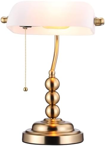 TORCHSTAR Ivory White Glass Bankers Desk Lamp with Pull Chain, E26 Base by TORCHSTAR