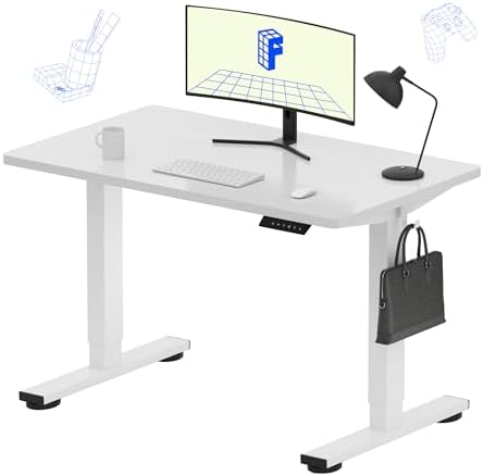 FLEXISPOT EN1 One-Piece Standing Desk, Electric Adjustable with 4 Memory Presets, 176 LBS Capacity, Stable & Quiet, Seamless Desktop for Home Office & Dual Monitors, 40"x24" White(White Frame) by Unknown