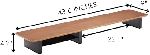 Walnut Monitor Stand for Desk (44 Inch) Large Monitor Stands for 2 Monitors, Desk Shelf for Top of Desk Walnut Monitor Shelf - Image 4