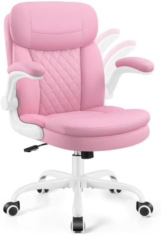 Leather Office Chair, Pink Computer Desk Chair with Dual Back Support by StellaMia
