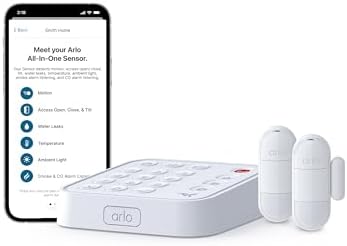 Arlo Home Security System - Wired Keypad Sensor Hub, (2) 8-in-1 Sensors, 24/7 Professional Monitoring- No Contract Required, DIY Installation, Alarm System for Home Security – SS1201, White by Unknown