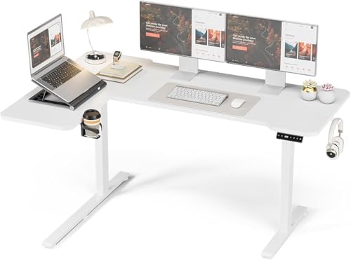 Acrolix L Shaped Electric Standing Desk,59x40 Reversible,White by Acrolix