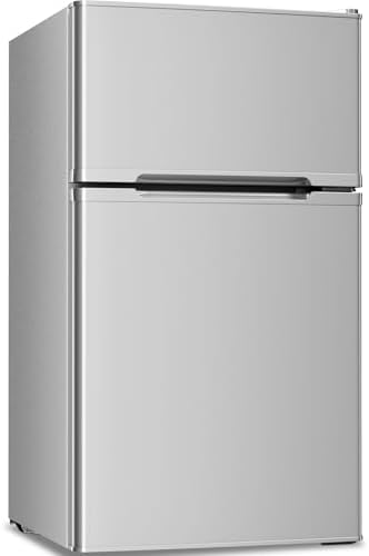 Antarctic Star Mini Compact Refrigerator, 3.2 Cu.Ft. Separate Freezer Double 2-Door Adjustable Removable Shelves For Basement/Apartment/Dorm/Office,GREY by AntarcticStar