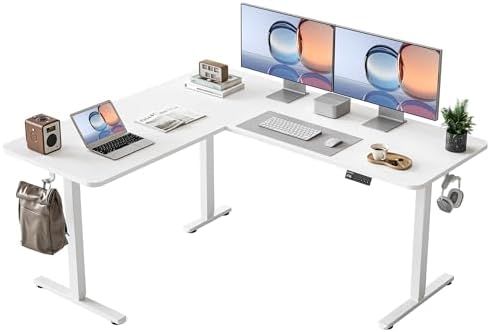 YIHAYO L Shaped Standing Desk Adjustable Height, 63 x 55 Inches Electric Corner Standing Desk, White by YIHAYO