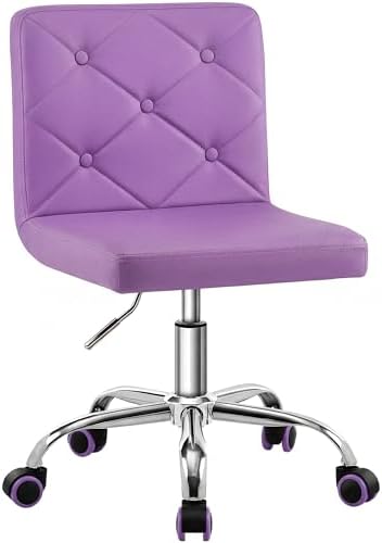 VECELO PU Leather Mid-Back Armless Vanity Chair Adjustable Height 360° Rolling Swivel for Home Office Work by VECELO