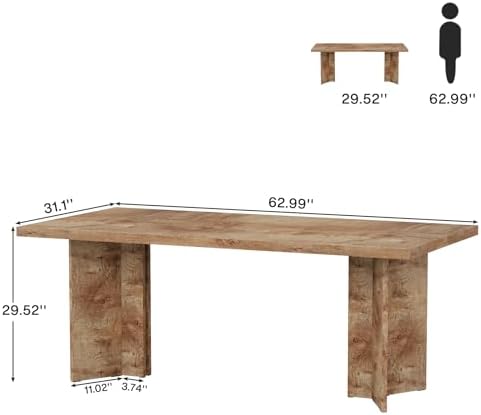 Tribesigns 63-inch Executive Desk, Vintage Home Office Computer Desk with Large Tabletop, Farmhouse Wood Writing Conference Table Workstation for Office, Study, Light Oak Brown - Image 2
