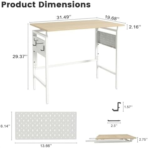 Hadulcet 31'' Foldable Desk, Small Office Desk with 2 Adjustable Pegboards - Image 3