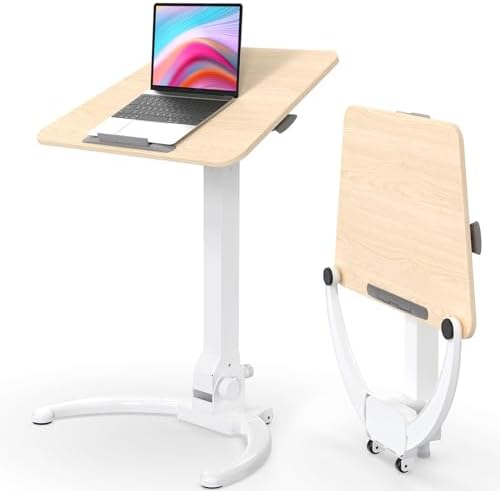 JOY worker Foldable Mobile Standing Desk, 90° Tilt Rolling Laptop Desk, Oak by JOYworker
