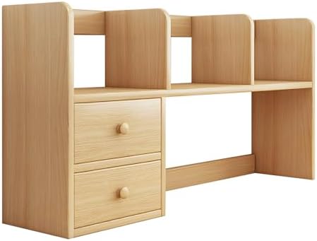 Desk Hutch, Wood Desktop Shelf Organizer with Cubby & Drawer for College Dorm Room, Office Desk Top Bookshelf for Storage by YKLYTBD