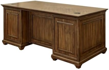 Pemberly Row 68.5" W Wood Executive Desk, Brown Finish, Herringbone Pattern, 2 Locking File Drawers, 4 Utility Drawers, Keyboard Drawer, Grommets, Fully Assembled, Home Office or Workspace Desk - Image 6