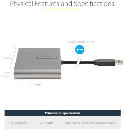 StarTech USB-A 3.0 to Quad HDMI Adapter, 1080p60, Windows, TAA (USB32HD4) - Image 3