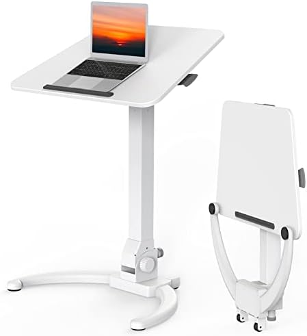 JOY worker Foldable Mobile Standing Desk, Adjustable Portable Desk, White by JOYworker