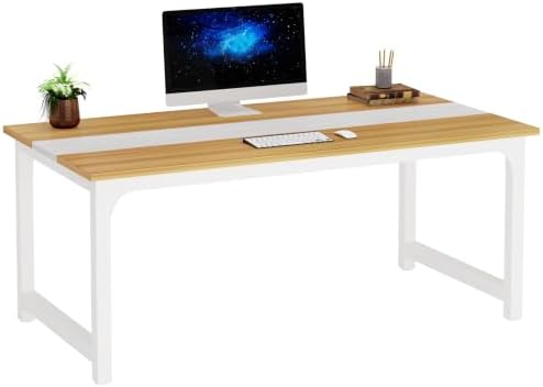Tribesigns Modern Computer Desk, 63 x 31.5 inch Large Office Desk Computer Table Study Writing Desk Workstation for Home Office, Light Walnut/White by Tribesigns