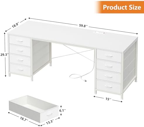 60 Inch Computer Desk with 8 Drawers for Home Office, Bedroom, Living Room - Image 2