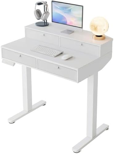 HUANUO 32 x 20 Inch Electric Standing Desk with 4 Drawers, White by HUANUO