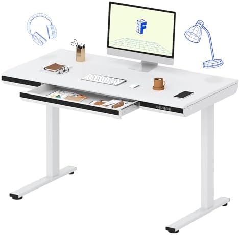 FLEXISPOT One-Piece 48" Standing Desk with Acrylic-Front Drawer, Fast-Assembly Ergonomic Sit-to-Stand Desk with MDF Top, 4 Height Memory Presets Touch-Control, Home Office Computer Workstation, White by Unknown