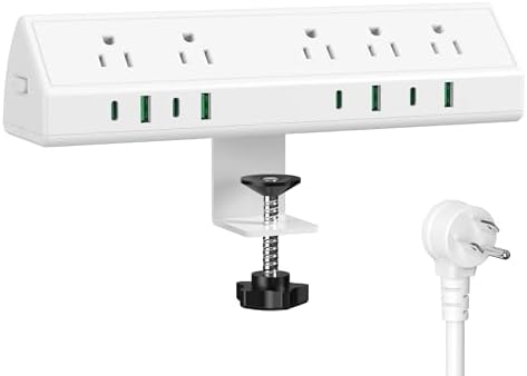 Jgstkcity Desk Clamp Power Strip USB C 45W,8 USB,15FT Cable,White by Jgstkcity