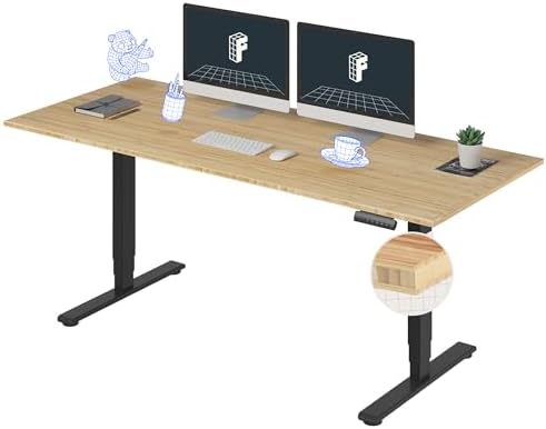 FlexiSpot E6 Bamboo 3-Stage Dual Motor 72 x 30 Electric Standing Desk Sit Stand Up Desk, Holds 220 lbs, Adjustable Height w/ Memory Presets, Solid Bamboo Desktop & Black Frame, Ships in 2 Boxes by Unknown
