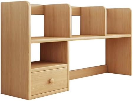 Desk Hutch, Wood Desktop Shelf Organizer with Cubby & Drawer for College Dorm Room, Office Desk Top Bookshelf for Storage by YKLYTBD