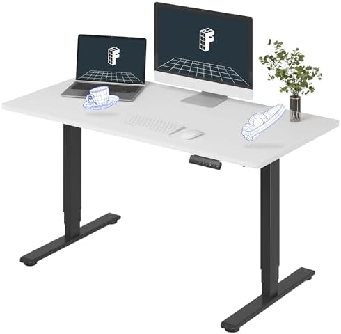 FLEXISPOT E6 3-Stage Dual Motor Electric Standing Desk 55 x 28 Sit Stand Up Desk, Holds 220 lbs, Adjustable Height w/Memory Presets, One-Piece White Desktop & Black Frame, Ships in 2 Boxes by Unknown